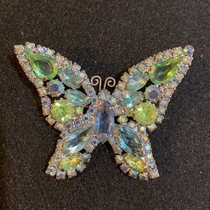 Weiss Butterfly Brooch with Blue and Green Rhinestones